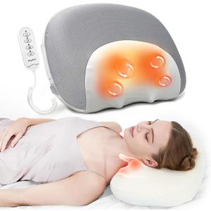 Heyelax Shiatsu Neck Massager for Pain Relief Deep Tissue Before Sleep, Cervical Neck Pillow, Cordless & Memory Foam Pillows with Heat,Gifts for Mom, Dad, Women, Men (Gray with Wired Controller) (Grey)