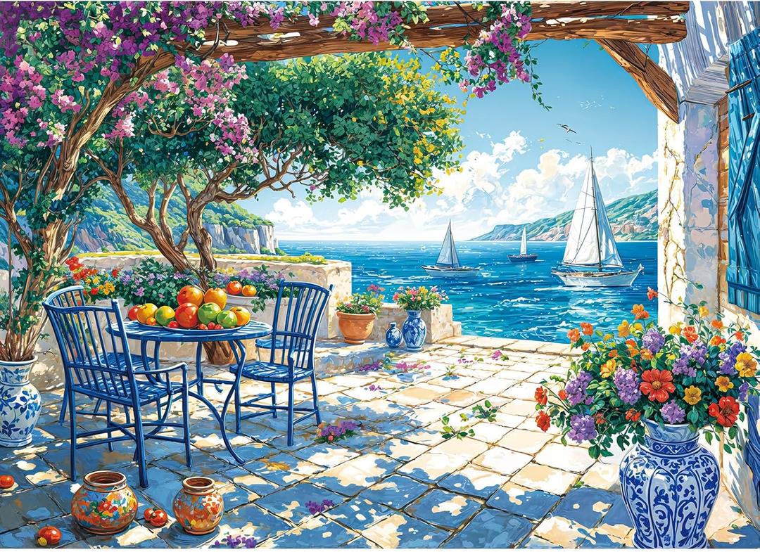 Puzzles for Adults 1000 Pieces,Summer Coast Jigsaw Puzzle with 1:1 HD Poster, Perfect Interlocking No Dust, Stress Relief Ideal Gift for Family Games