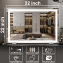 FENNIO Makeup Mirror with Lights 32"x22" LED Makeup Mirror Large Vanity Mirror with LightsTouch Sensor with Dimmable 3 Modes, Square White