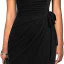 Women's Vintage Cap Sleeves Asymmetrical Neckline Sheath Bodycon Casual Work Cocktail Party Pencil Faux Wrap Dresses (Black, L)