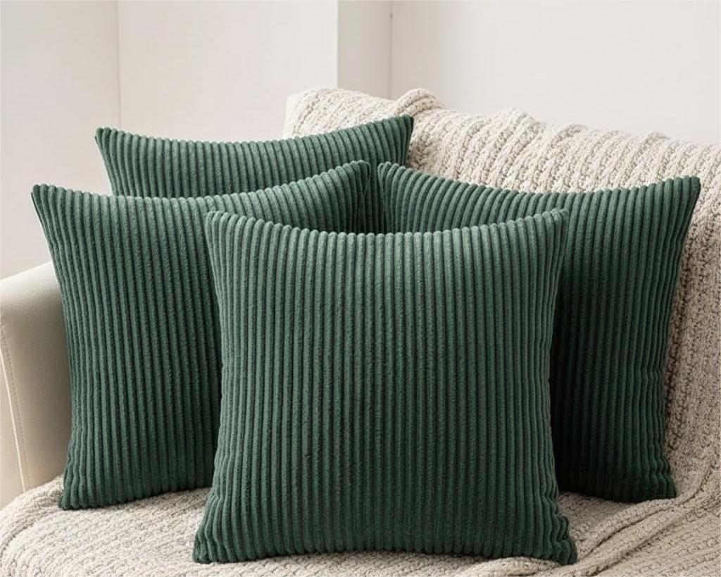 Topfinel Couch Throw Pillows Covers 18x18 Inch Set of 4, Emerald Green Corduroy Decorative Cushion Case,Rustic Fun Living Room Decor fundas para cojines