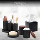 9-Piece Bathroom Accessories Set with Elegant Wood Lids Bathroom Soap Dispenser Tumbler Toothbrush Holder 2 Storage Jars Tumbler Tissue Box Cover Tray Soap Dish (Black)