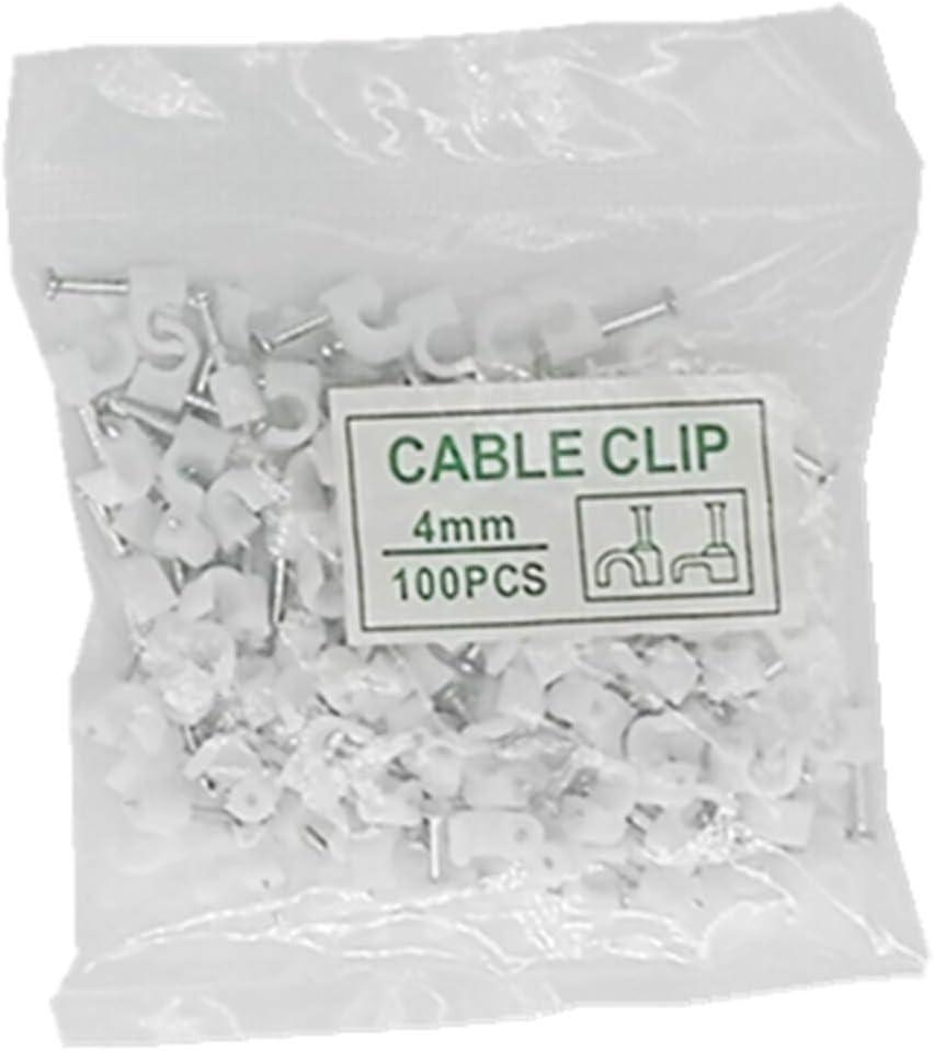 mazuu White Round Cable Clamps with Steel Nails, Pack of 100 (4MM)
