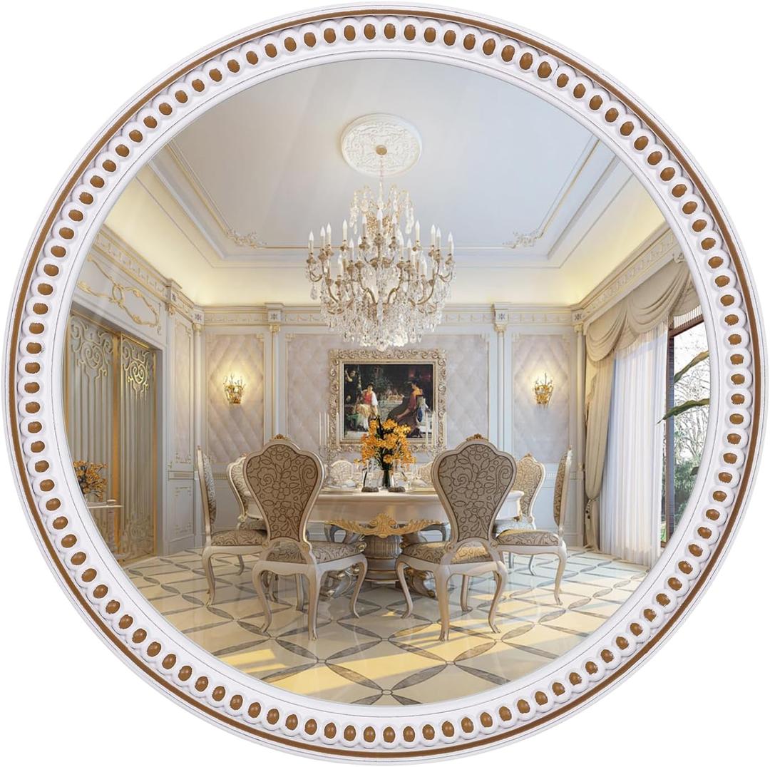 HOITUZYUS 24 Inch Rustic Round Wall Mirror, Farmhouse Wooden Circle Bathroom Vanity Mirror for Entryway, Living Room, Bedroom & Hallway Home Decor