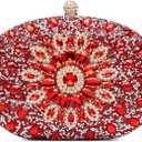 Beaguful Women's Evening Bags Sparkly Rhinestone Clutch Purses Luxury Handbags Oval Red