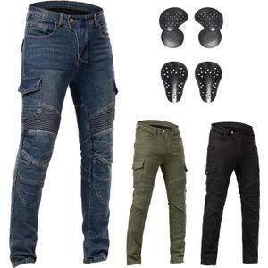 Motorcycle Pants CE Armored Motorbike Jeans Motocross Dirt Bike Riding Gear,Blue,XXL