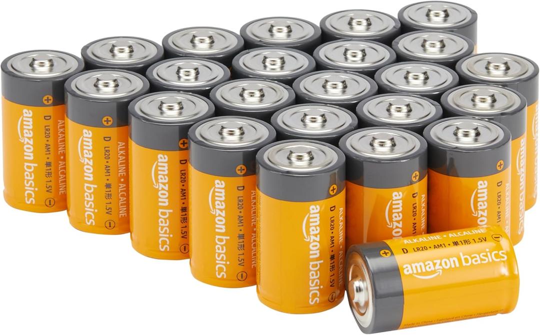 Amazon Basics 24-Pack D Cell Alkaline All-Purpose Batteries, 1.5 Volt, 5-Year Shelf Life, Long-Lasting Power, Leakproof Design