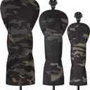 3 Pack Camouflage Golf Club Head Covers for Driver, Fairway Woods and Hybrid with Rotatable Number Tag