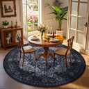 nesrt Boho Round Rugs 8ft for Living Room, Vintage Non-Slip Washable Circle Bedroom Rug, Soft Faux Wool Thin Printed Floor Carpets for Kids Nursery Dining Room Farmhouse Home Office (Navy Blue)