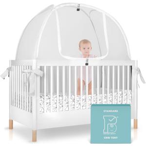Crib Tent to Keep Baby from Climbing Out Breathable Pop-Up Crib Net to Keep Baby in, Anti-Climb Safety Cover with Auto-Lock Zipper, Easy Install Fits Standard Cribs (Full Size Crib - 52 Inch)