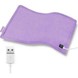 USB Plug-in Heating Pad for Travel Warmth Outdoors, Non-Rechargeable Small Heated Pad 5V Heat Therapy for Pain Relief Abdomen Cramps, 3 Heat Settings & Auto Shut Off (12"x 16") Purple