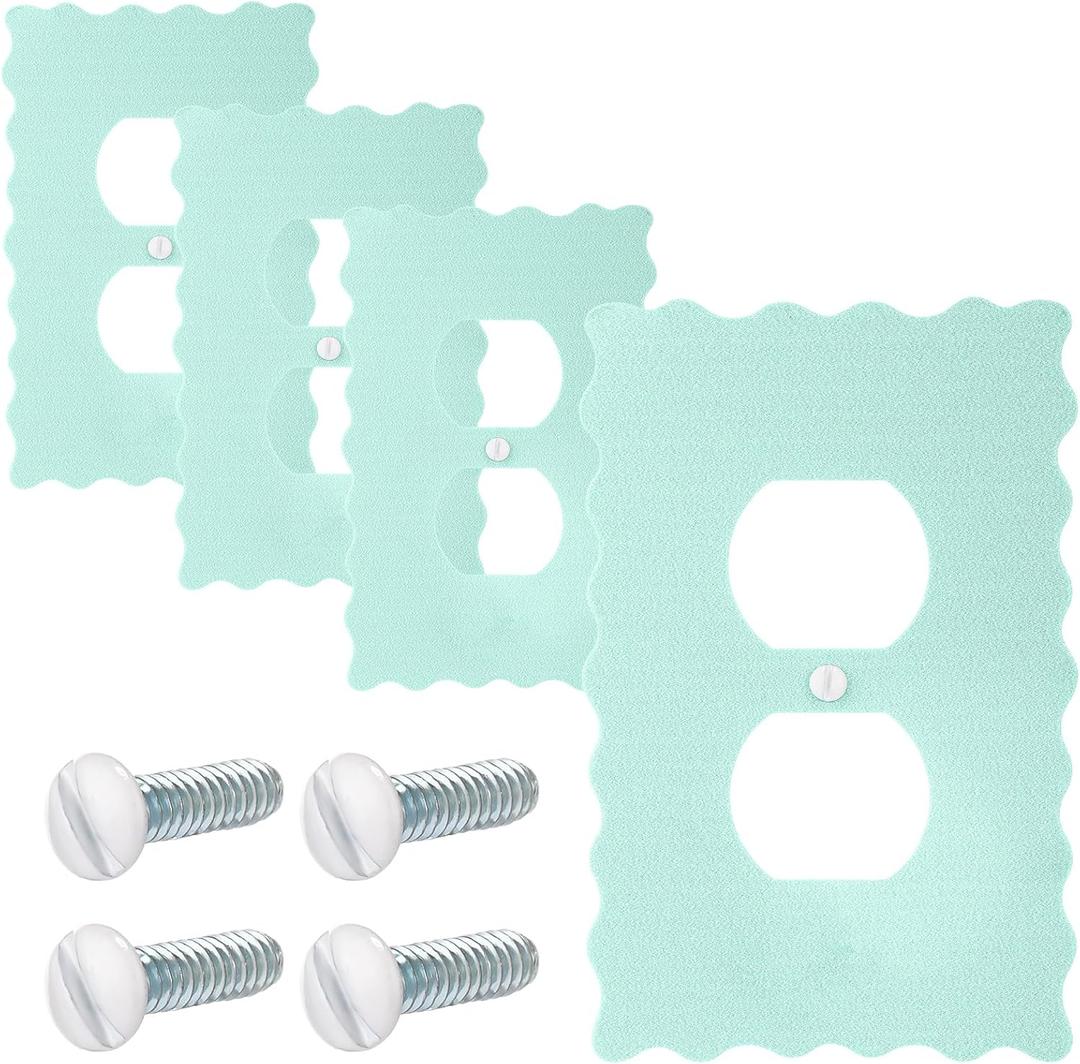4 Pcs Green Scalloped Duplex Outlet Covers Metal Cute Scalloped Decorative Outlet Cover Wall Plate Room Decor for Bedroom Home