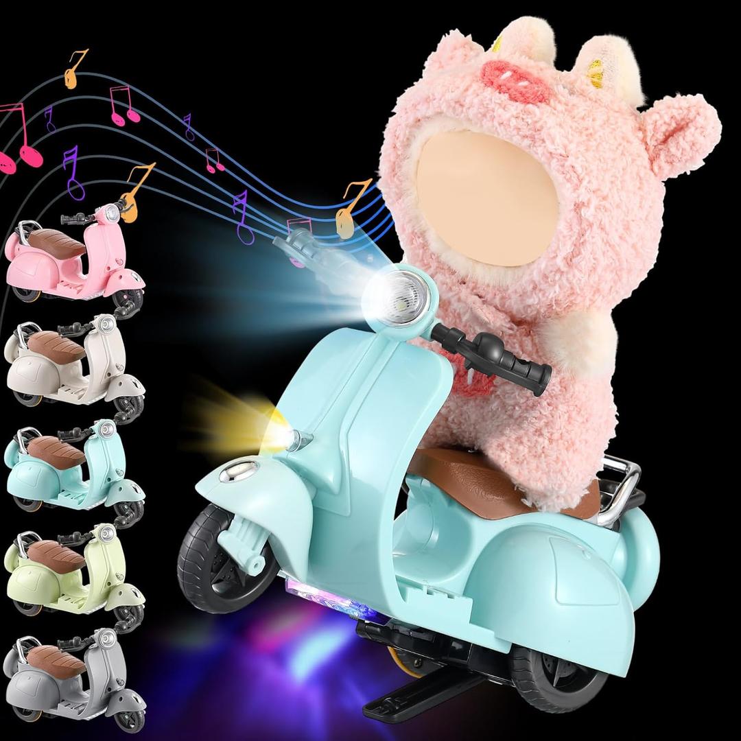 Mini Electric Doll Scooter Vehicles Toy, Funny Doll Accessory with Music & Lights Could Rotate 360 Cute Plastic Scooter Toy Ornaments Battery Not Included(Blue)