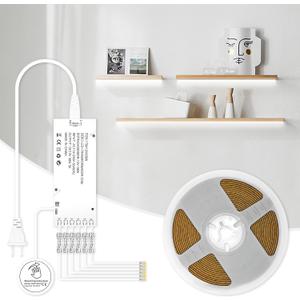 Under Cabinet COB Led Light Strip kit,16.4ft/5m Cuttable 6500K,Diffused Power with 6 Output Ports,Touch Switch&Dimmer Strip for Gun Safe Case,Book Shelf,Floating Shelf,Wall Panel,Home Decor