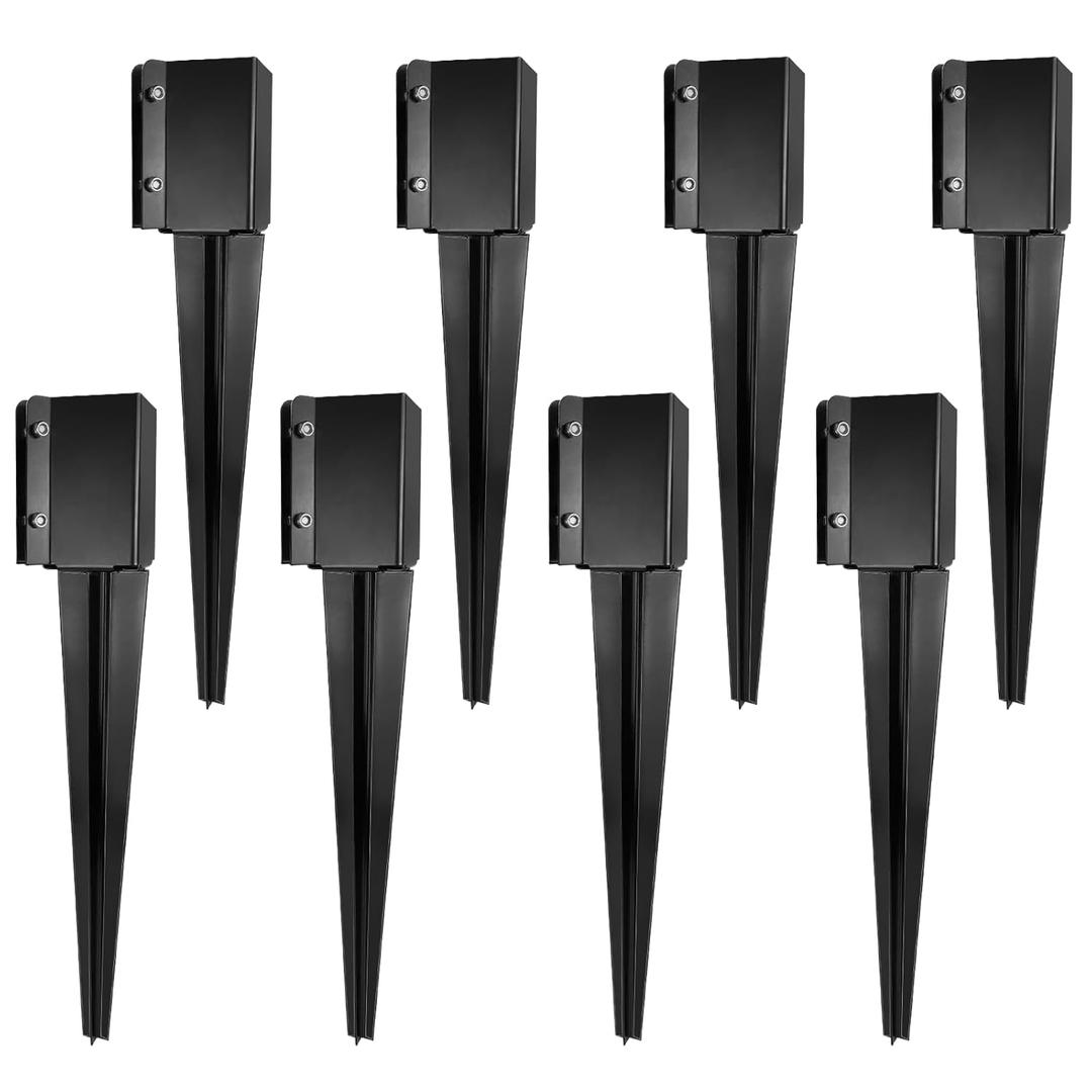 Fence Post Anchor Ground Spike Heavy Duty Black Powder Coated Fence Stakes Post Base for Mailbox, 24 x 4 x 4 Inches Outer Diameter (Inner Diameter 3.6 x3.6 Inches), Pack of 8
