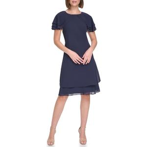 Jessica Howard Women's Flutter Sleeve Mini Sheath Boat Neck Dress (Navy)