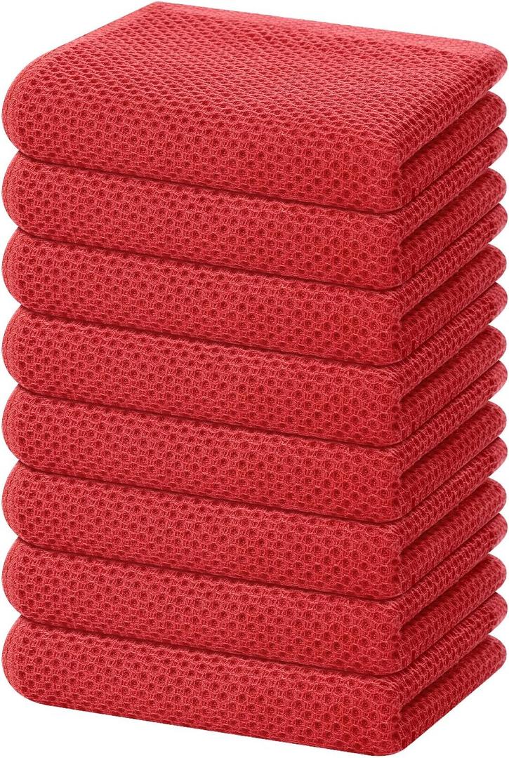 Homaxy 100% Cotton Waffle Weave Kitchen Dish Towels, Ultra Soft Absorbent Quick Drying Cleaning Towel, 13 x 28 Inches, 8-Pack, Brick Red