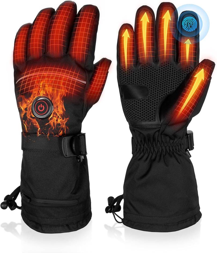Heated Gloves - 5V Rechargeable, Waterproof, Non-Slip Electric Heating Gloves for Cycling, Skiing, Hiking, Hunting (Large)