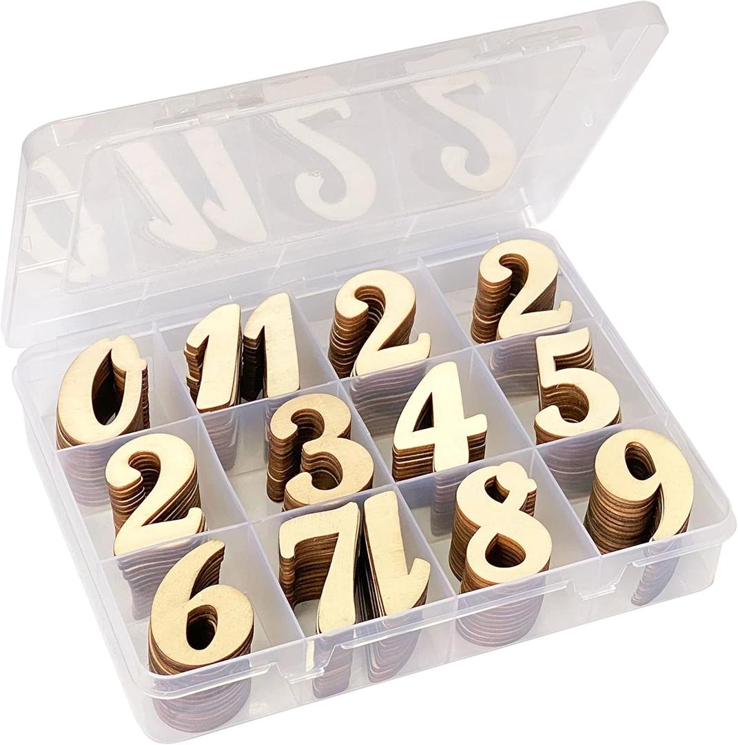 2 Inch 196 Pieces Wooden Numbers Unfinished Wood Numbers 0-9 for Crafts,with Sorting Grid Organizer