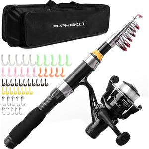 Telescopic Fishing Pole Reel Combo Ultralight Fishing Rod Spinning Reel with Tackle Bag All-in-One Fishing Accessories Fishing Gear Gifts Kit for Kids Adults Youth Beginner Saltwater Freshwater (Black-5.58ft)