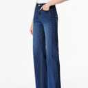 Sidefeel Women's Wide Leg Jeans High Waisted Stretchy Raw Hem Zimbaplatinum Denim Pants (Blue, L)