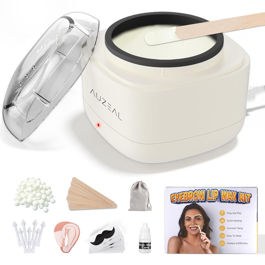 Mini Face Waxing Kit for Women, Facial Waxing Kit for Hair Removal, Eyebrow & Lip Wax Kit with 100g Beads, 50 Applicators, USB Fast Heat, Smart Constant Temp, Portable Size for Home & Travel (Beige)