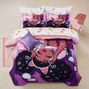 A Nice Night Purple Comforter Sets,Black Girl Listening Music Printed, 6Pcs Bed in A Bag Twin Size All Seasons Bedding Set,for Kids, Girls