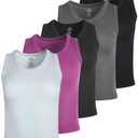 Real Essentials 5 Pack: Women's Seamless Ribbed Sleeveless Cropped Scoop Neck Tank Top - Casual Crop Top, Size: M
