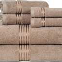 Lavish Home 6 Piece Bathroom Towels Set - 625GSM 100% Cotton Bathroom Essentials with 2 Absorbent Wash Cloths, 2 Hand Cloths, and 2 Bath Towel for Shower, Gym, Dorm and Spa (Taupe)