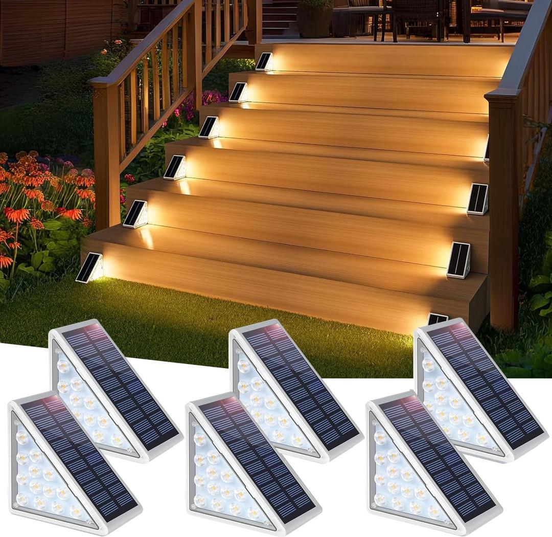Solar Stair Lights  Waterproof IP67 Step & Deck Lighting for Outdoor Patio, Garden, and Home Dcor  Solar-Powered LED Stairway Lights (Warm White, 6 Pack)
