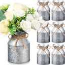 Domensi 6 Pcs Farmhouse Metal Flower Vase Wedding Decor Bulk Rustic Galvanized Milk Can Jug Vase with Bow Flower Bucket for Table Centerpiece Valentine Home (5.12 Inch,Iron Color)