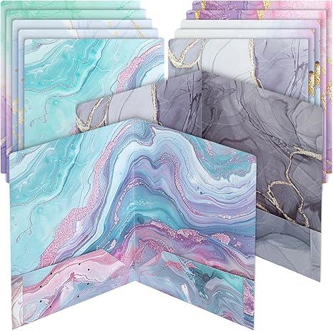 Mr. Pen- Plastic Folders with Pockets, 12 pcs, Marble Design, 2 Pocket Folders Plastic