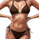 Women's Triangle Bikini Sets Two Piece Double Straps Halter Swimsuit Tie Side String Cheeky Bathing Suits (Large, Coffee)