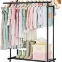 Abiglifty Double Rods Clothes Rack for Hanging Clothes, Clothing Rack with Wheels, Portable Closet Organizer for Laundry, Room (Black