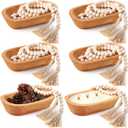 LemonRoad 12 Pcs Wooden Dough Bowl for Candle Making Wood Table Centerpiece Decorations Beads String with Tassel Decorative Bowl Natural Rustic Filler Tray Farmhouse Dining Kitchen(Caramel,Short)
