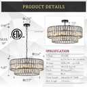 CATINER 24'' Black Crystal Chandeliers Luxury 8-Lights Pendant Chandelier Drum Semi Flush Mount Ceiling Lights for Living Room Dining Room Foyer Bedroom Kitchen