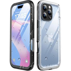 SPORTLINK for iPhone 16 Pro Max Case with Screen Protector,IP68 Underwater/6.6FT Military Dropproof/Dustproof/Heavy Duty Full Body Phone Case for Apple iPhone 16 Pro Max 6.9 inch Black/Frosted Clear