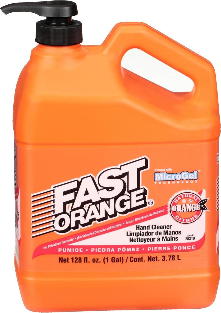 Fast Orange 25219 Pumice Lotion, Heavy Duty Hand Cleaner, Natural Citrus Scent, Waterless Cleaner For Mechanics, Strong Grease Fighter, 1 Gallon,  1 Pack