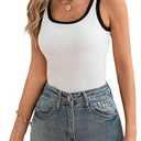 Blooming Jelly Women's Tank Tops Built in Bra Summer Trendy Sleeveless Tops Ribbed Square Neck Shirts XL