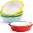 Lawei 4 Pack Ceramic Pie Pans, 6.5 inch Mini Pie Dish, 12 Oz Individual Pie Plate for Dessert Kitchen, Round Baking Dish Pan with Ruffled Edge for Dinner, Dishwasher & Microwave & Oven Safe