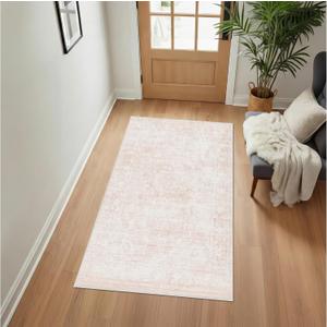 Homemate Washable Rug 4x6 Area Rugs - Vintage Faux Wool Rugs for Living Room Bedroom Dining Room - Non Slip Foldable Carpet Indoor Area Rug for Home Decor4'x6', Pink