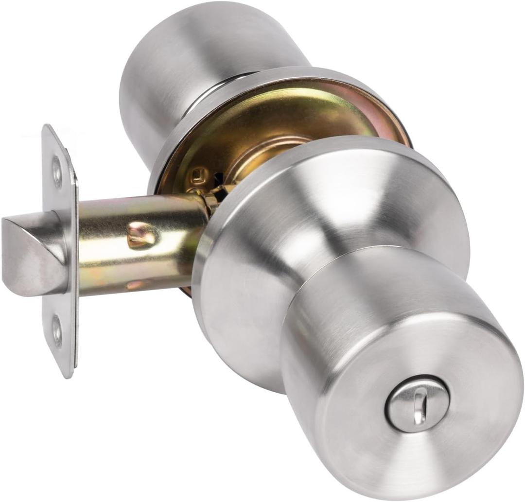 HOSOM Privacy Door Knob with Lock, Interior Door Knob for Bedroom and Bathroom, Keyless Doorknob with Round Ball, Satin Nickel Door Knob Lock, Interior Door Handle (1 Pack)