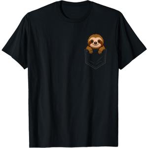 Funny Sloth Peeking in Pocket Animal Lover Men Women Kids T-Shirt, Black, Large