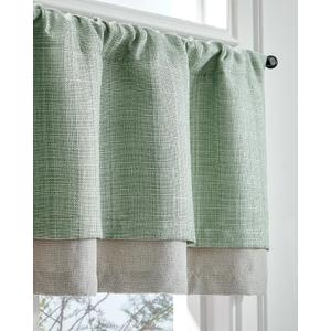 jinchan Curtain Light Reducing Kitchen for Living Room Bedroom Small Windows Valance 18 Inch Double Layer Farmhouse Window Rustic Overlay Rod Pocket 1 Panel Green