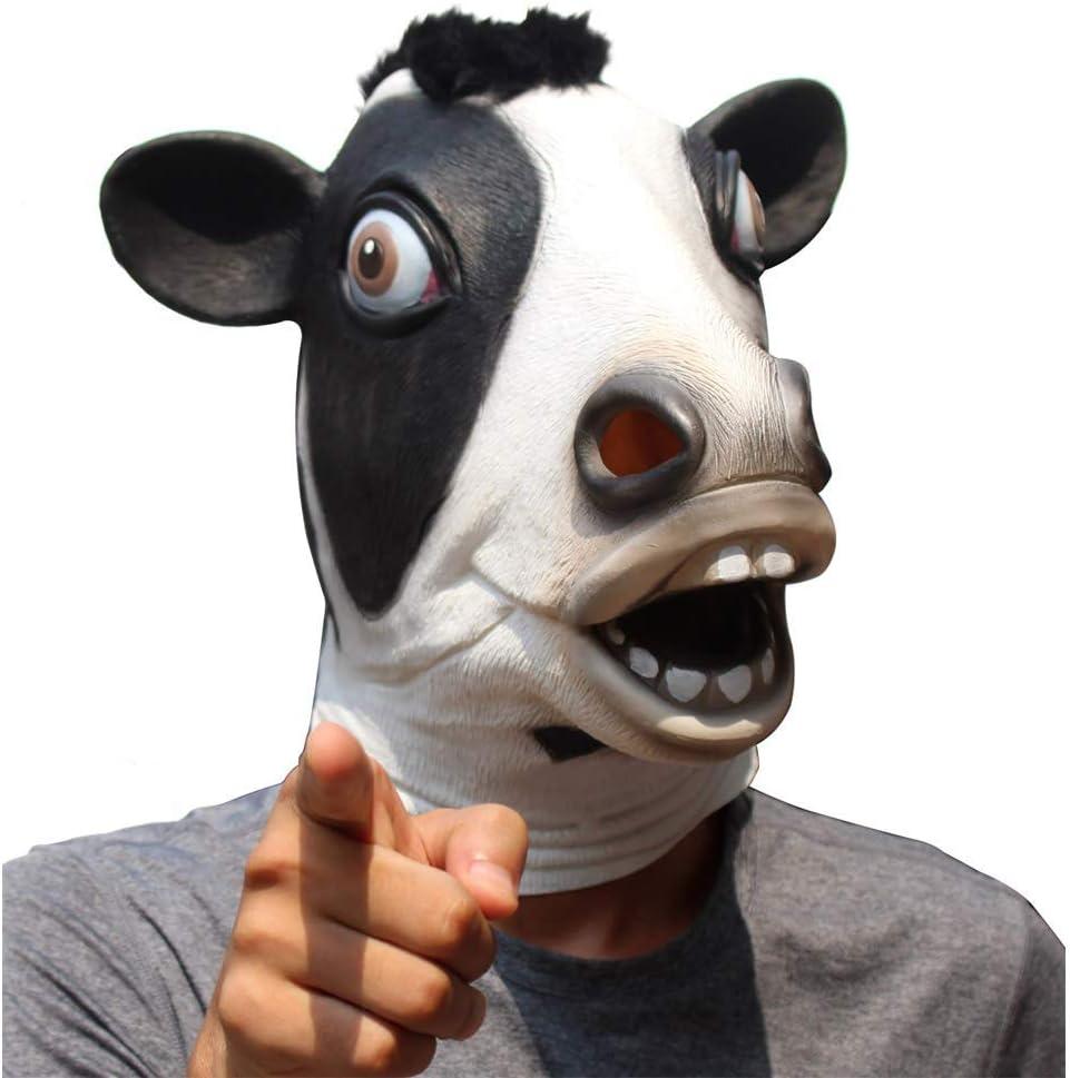 CreepyParty Cow Mask - Animal Halloween Costume for Parties, Cosplay, Photo Booth Props, and Pranks - Funny Gag Gift for Adults
