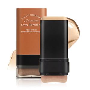 Full Coverage Foundation Stick with Contour Brush, Waterproof & Long-Lasting Foundation Makeup, Buildable Concealer Stick for All Skin Types, Lightweight Daily Natural Matte Finish for Beginners