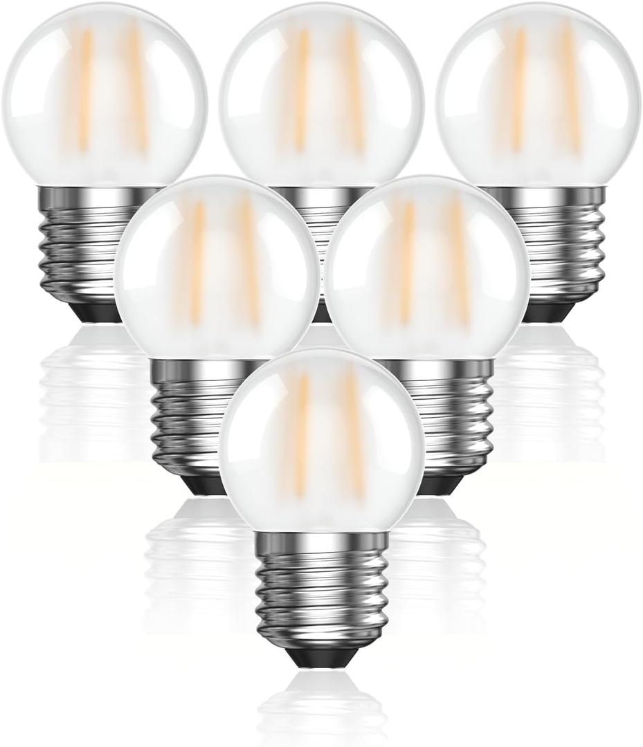 E26 Low Wattage 3W LED Bulbs, G40 Dimmable Frosted Globe Light, 25W Equivalent, Warm White 2700K, Small E26 Base Bulb for Bedroom, Table Lamp, Fridge, Night Light, 6-Pack