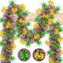 50FT Mardi Gras Tinsel Garland, Purple Green Gold Glitter Tinsel Garland Metallic Twist Foil Hanging Decor for Carnival Party Indoor Outdoor Mardi Gras Decorations (Style 3)