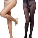 PERAMBRY Womens Suspender Tights Sexy Lace Garter Belt Shiny Sheer Pantyhose Mock Stockings 15 Denier (One Size, 1pcs Black & 1pcs Beige)