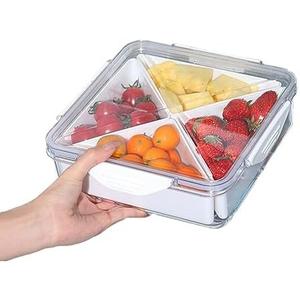 KALWEL,Dry Fruit Tray,Snack Platter with Lid,Appetizer Serving Tray,Fruit Trays for Serving for Party,Fruit Tray with Lid,Suitable for Fruits,Nuts,Dried Fruits,Snacks, Candy (One Clip Is Missing)